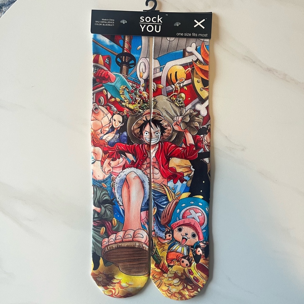 One Piece anime socks, one size fits all.
